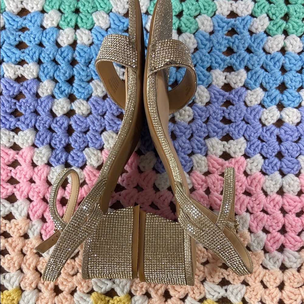 3/$12 Copper Key Waltz Gold Silver Glitter Metallic Shimmer Formal Sandals Heels - Picture 9 of 15